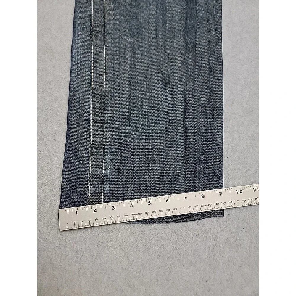 Parish Nation Jeans Mens 35x31 Dark Blue Plaque Baggy Embroidered Hip Hop Cotton
